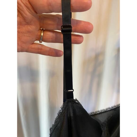 Vanity Fair Vintage Slip Dress Black Silky Delicate Lace Trim Midi Size 34L - Picture 5 of 7